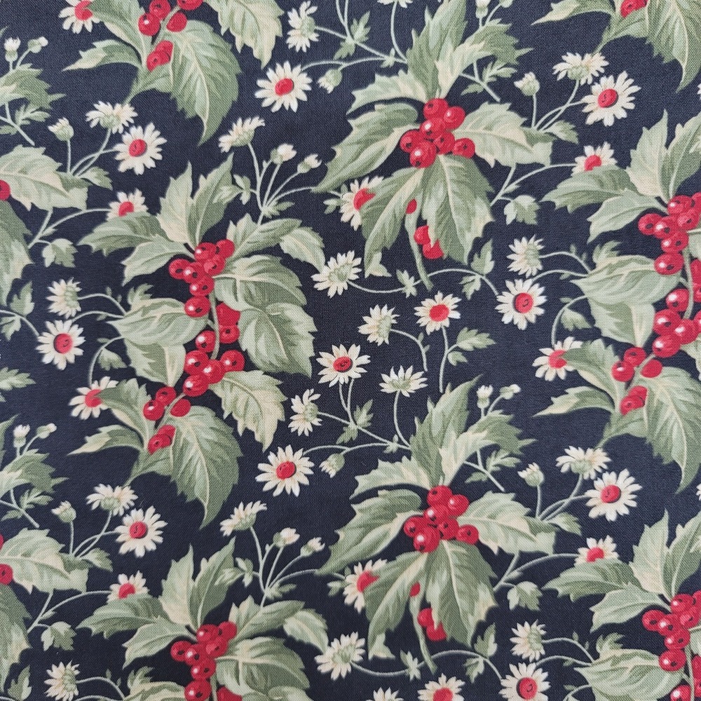 1yd Moda Poinsettia Plaza 3 Sisters Black Red‎ Green Floral Cotton Fabric 44291
